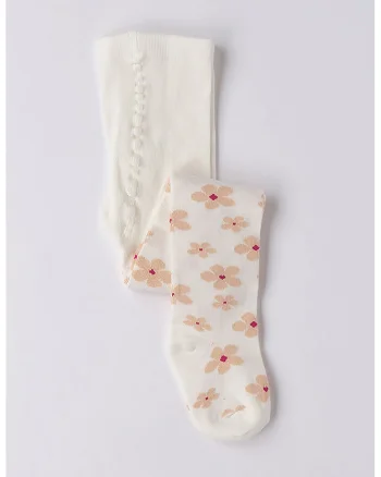 Sosete lungi cu model floral, Rosu/Alb fildes/Roz somon