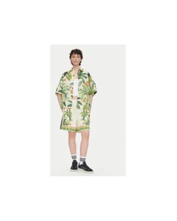 Pantaloni scurti cu model floral si croiala ampla., Verde/Bej