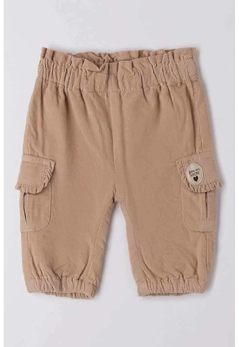 Pantaloni din reiat cu talie elastica, Maro deschis