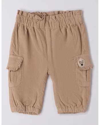 Pantaloni din reiat cu talie elastica, Maro deschis