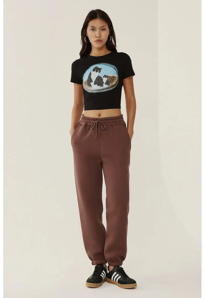 Pantaloni sport dama,  basic, confortabili, bumbac-poliester, Mocha Brown,, Maro