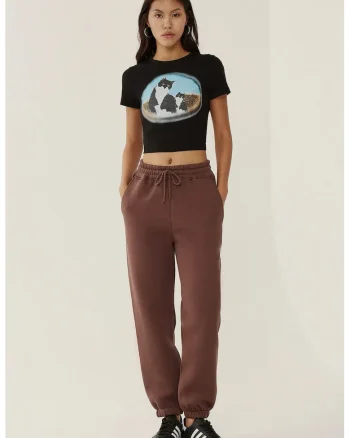 Pantaloni sport dama,  basic, confortabili, bumbac-poliester, Mocha Brown,, Maro