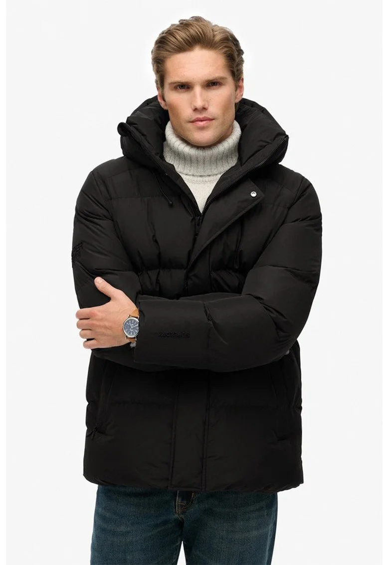 Geaca regular fit cu gluga ajustabila, Negru