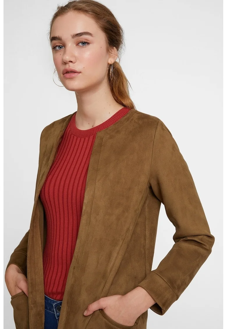 Jacheta cu buzunare laterale, fara inchidere, Caramel