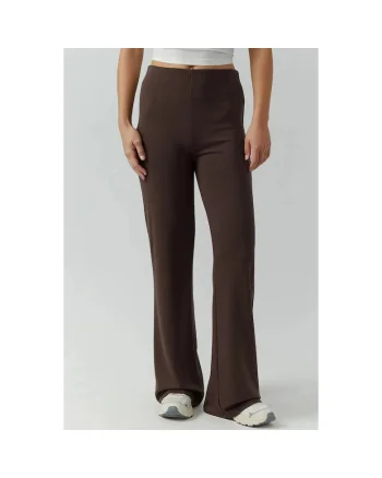 Pantaloni sport dama,  croiala lejera, picior drept, maro cafea, textil