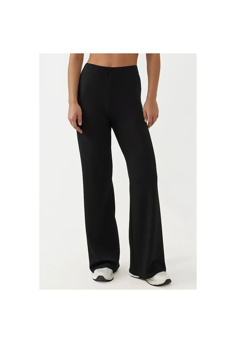 Pantaloni sport dama,  croiala relaxata, picior drept, negru, textil