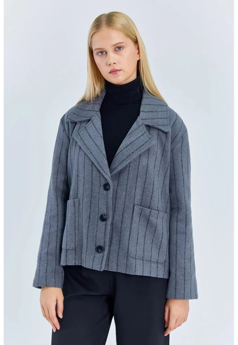 Jacheta supradimensionata cu dungi,  gri, textil