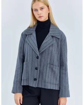 Jacheta supradimensionata cu dungi,  gri, textil