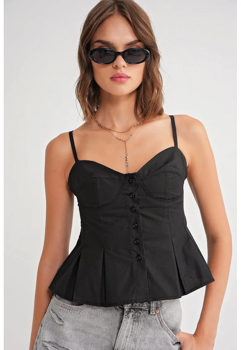 Maiou  guler in forma de inima, negru, textil, Negru