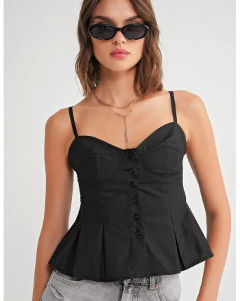 Maiou  guler in forma de inima, negru, textil, Negru