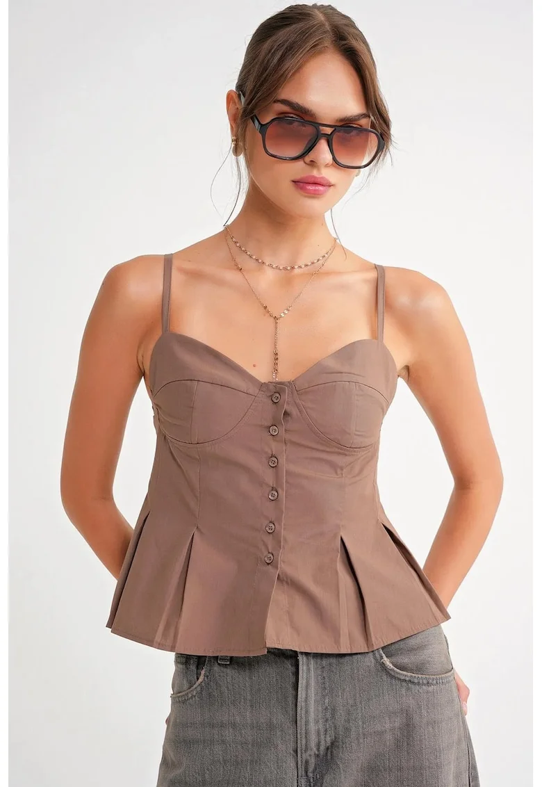 Maiou dama,  guler in forma de inima, nasturi, maro mocha, textil