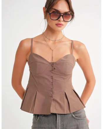 Maiou dama,  guler in forma de inima, nasturi, maro mocha, textil