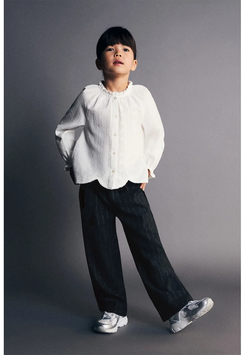 Pantaloni drepti cu cordon in talie si model, Negru stins