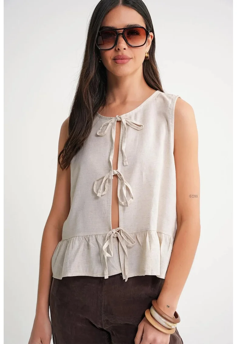Maiou dama,  volane, nod in fata, natural, textil