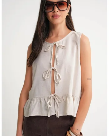 Maiou dama,  volane, nod in fata, natural, textil