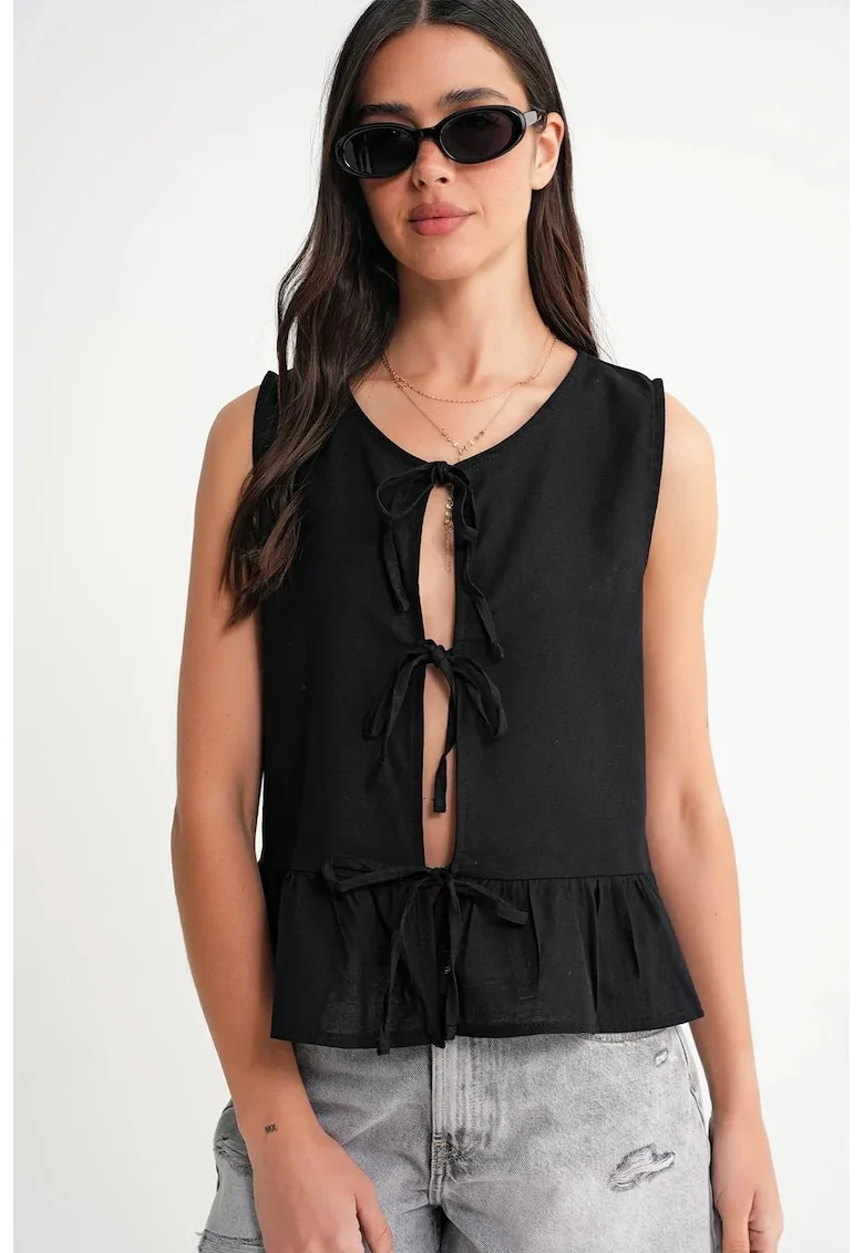 Maiou dama,  cu volane, negru, textil