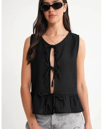 Maiou dama,  cu volane, negru, textil