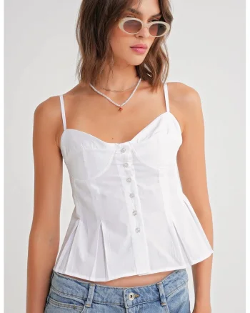 Maiou dama,  Bluza cu guler in forma de inima si nasturi, alb, textil