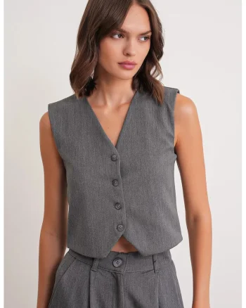 Maiou vesta dama,  cu nasturi, gri inchis, textil