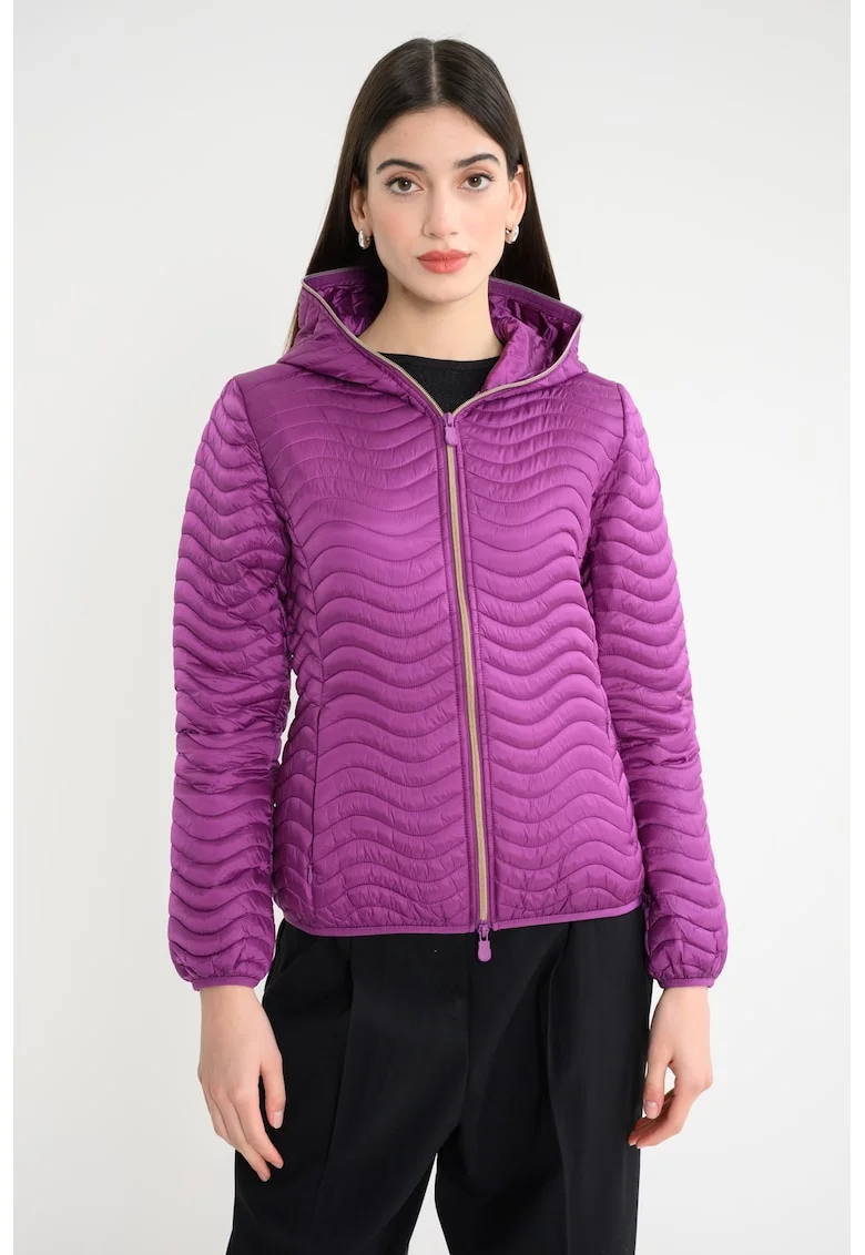 Jacheta cu gluga si aspect matlasat, Violet