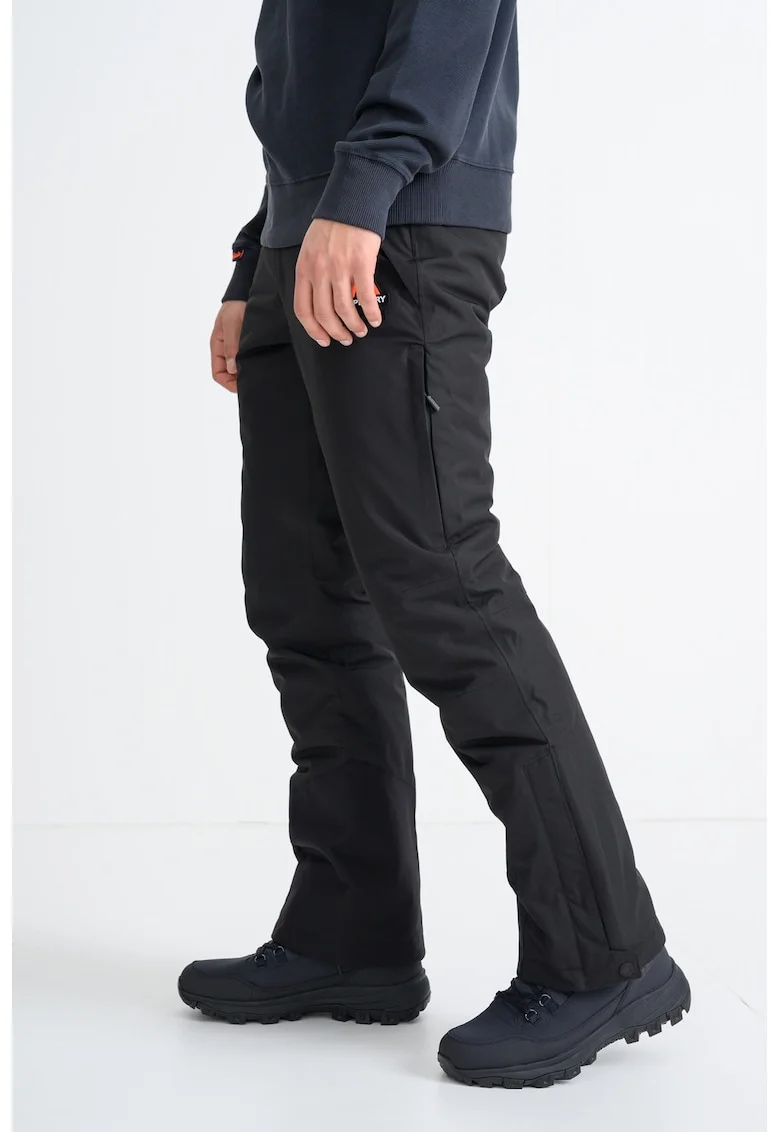 SUPERDRY, Pantaloni slim fit cu slituri laterale pentru ski, Negru