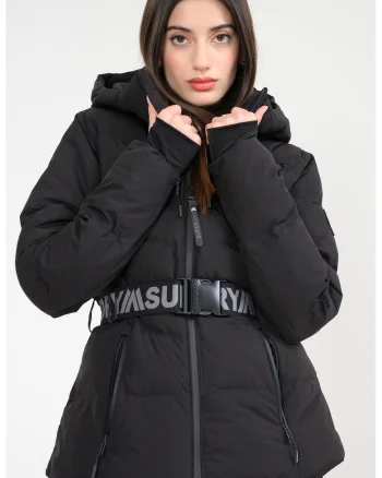 SUPERDRY, Geaca cu vatelina si curea pentru ski Luxe, Negru