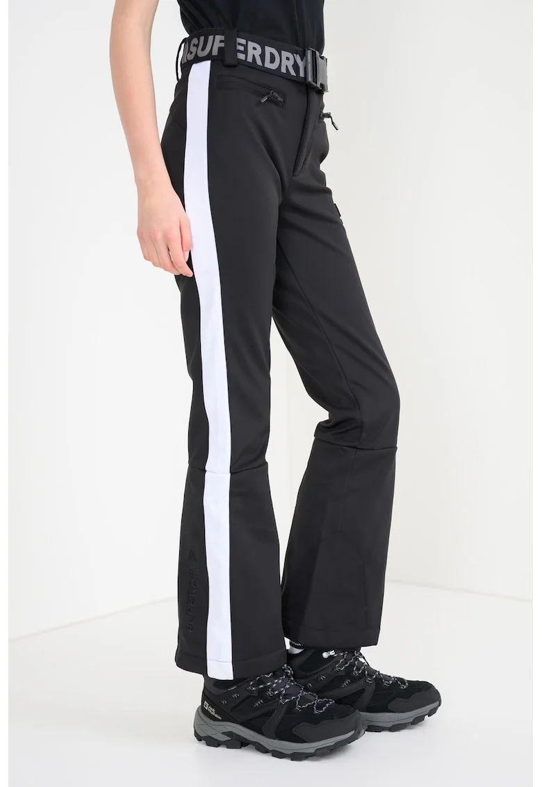 SUPERDRY, Pantaloni impermeabili cu cordon cu model logo in talie pentru ski Luxe, Negru