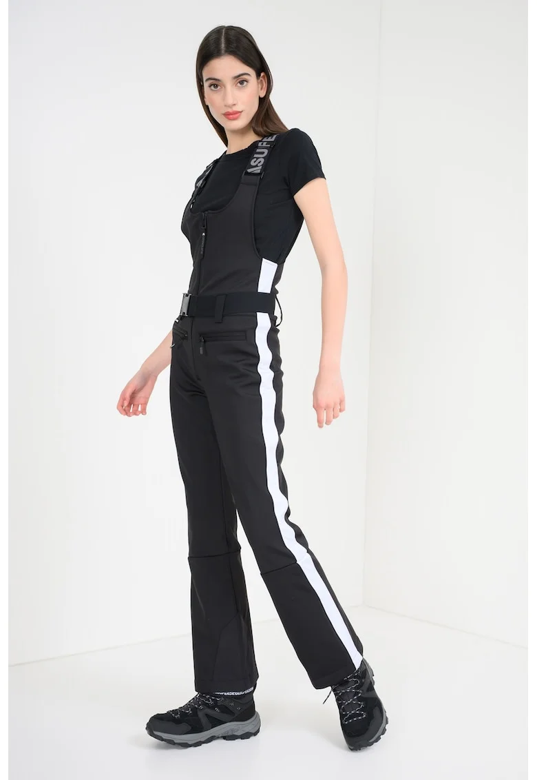 SUPERDRY, Salopeta impermeabila pentru ski Luxe Dungaree, Alb/Negru