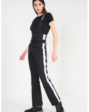 SUPERDRY, Salopeta impermeabila pentru ski Luxe Dungaree, Alb/Negru