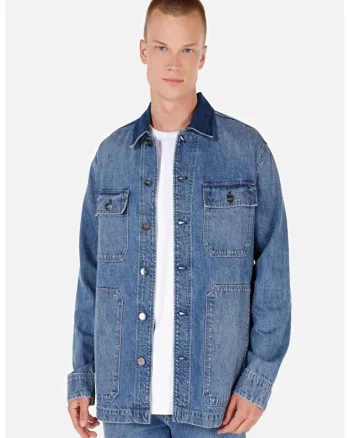 Jacheta din denim cu buzunare cu clapa, BLUE