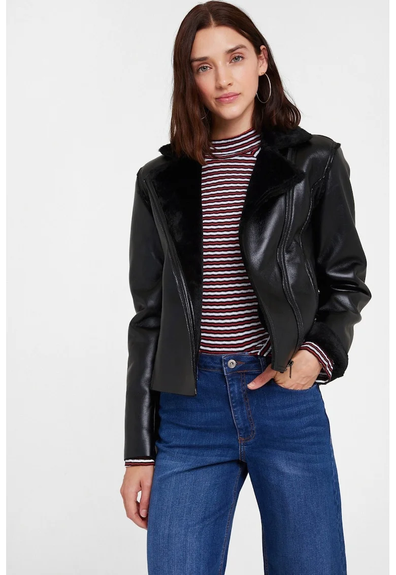 Jacheta biker de piele ecologica, Negru