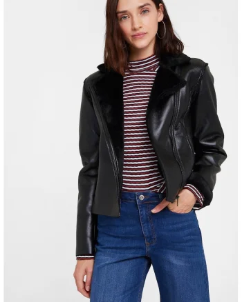 Jacheta biker de piele ecologica, Negru