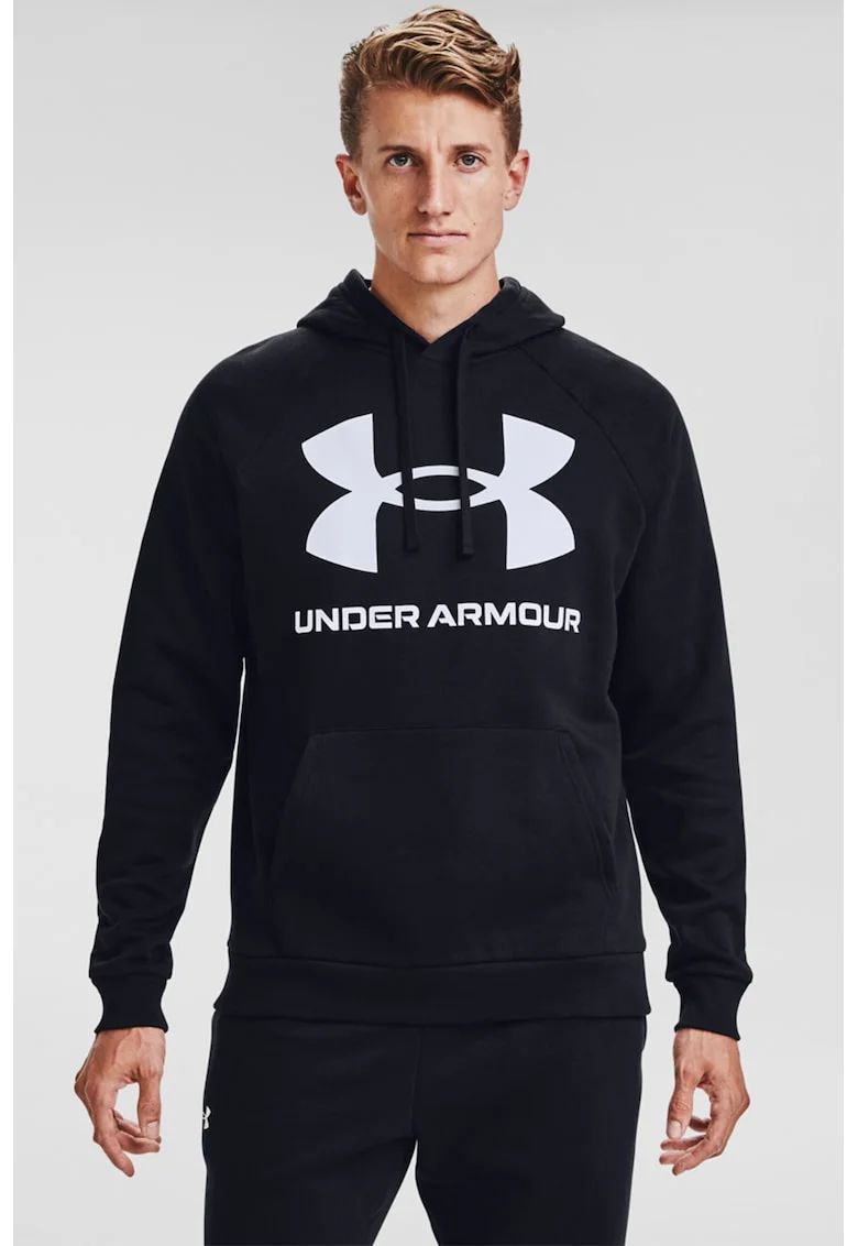 Hanorac din fleece cu imprimeu logo si maneci raglan, pentru fitness Rival, Negru