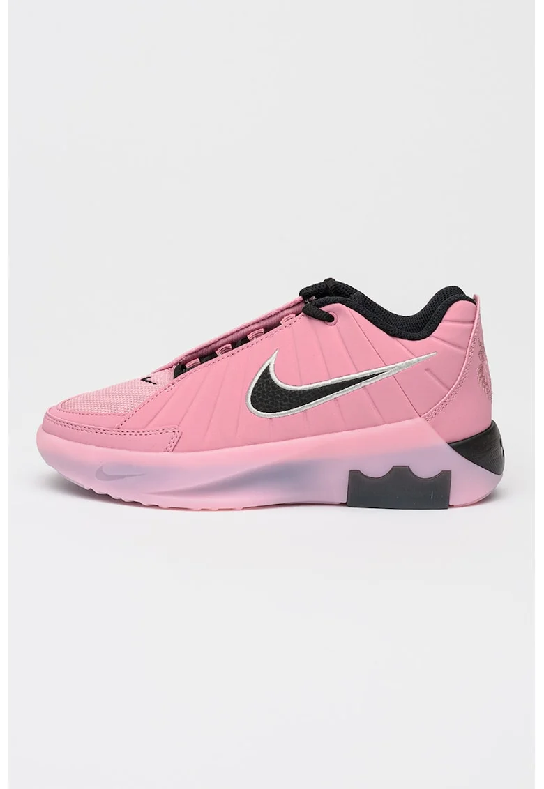 Pantofi Lebron Witness de piele ecologica cu garnituri din plasa pentru baschet, Negru/Roz prafuit