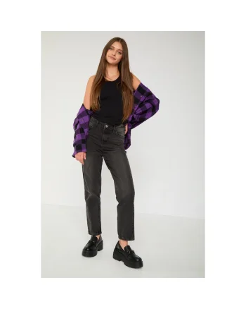 Blugi mom fit cu talie medie