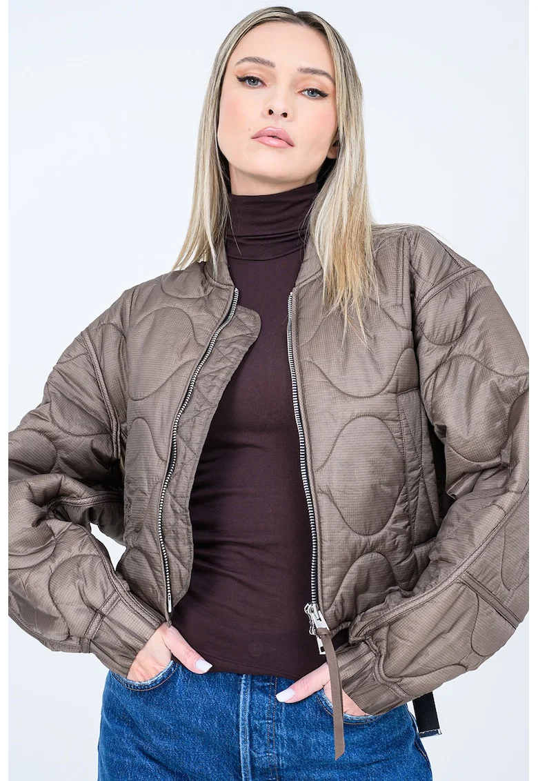 Jacheta crop matlasata cu maneci bufante Iona, Maro taupe