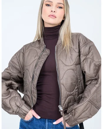 Jacheta crop matlasata cu maneci bufante Iona, Maro taupe
