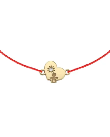 Bratara pe snur cu detaliu din aur cu un diamant Inima & Baiat