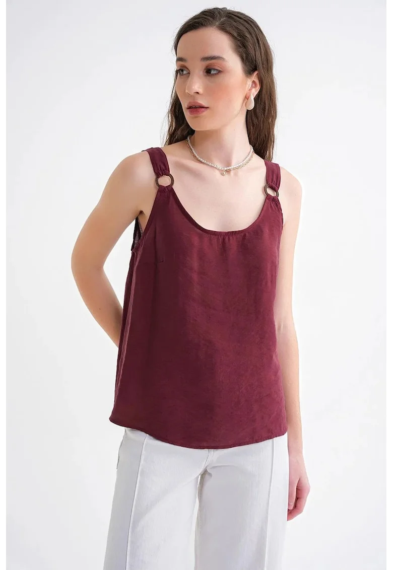 Maiou  guler in U, detaliu accesoriu, rosu burgundi, textil, Rosu