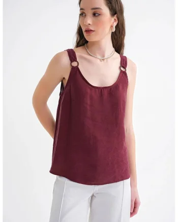 Maiou  guler in U, detaliu accesoriu, rosu burgundi, textil, Rosu