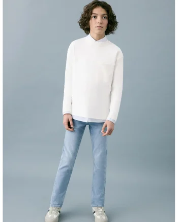 Blugi slim fit cu talie medie, Albastru deschis