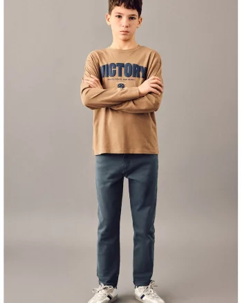 Blugi slim-fit cu model uni, Albastru petrol