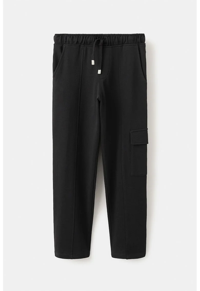 Pantaloni de trening de bumbac cu buzunar lateral cu clapa, Negru stins
