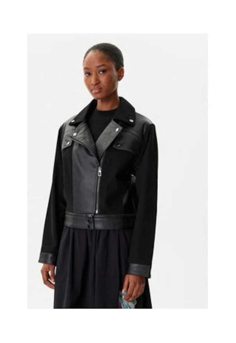 Jacheta dama,  neagra, piele ecologica, Negru