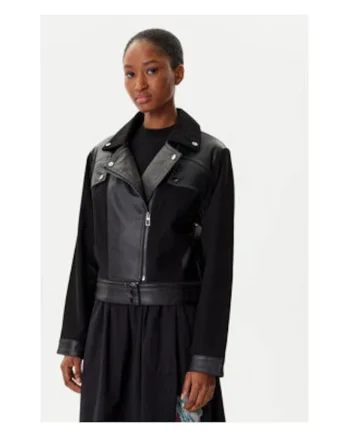 Jacheta dama,  neagra, piele ecologica, Negru