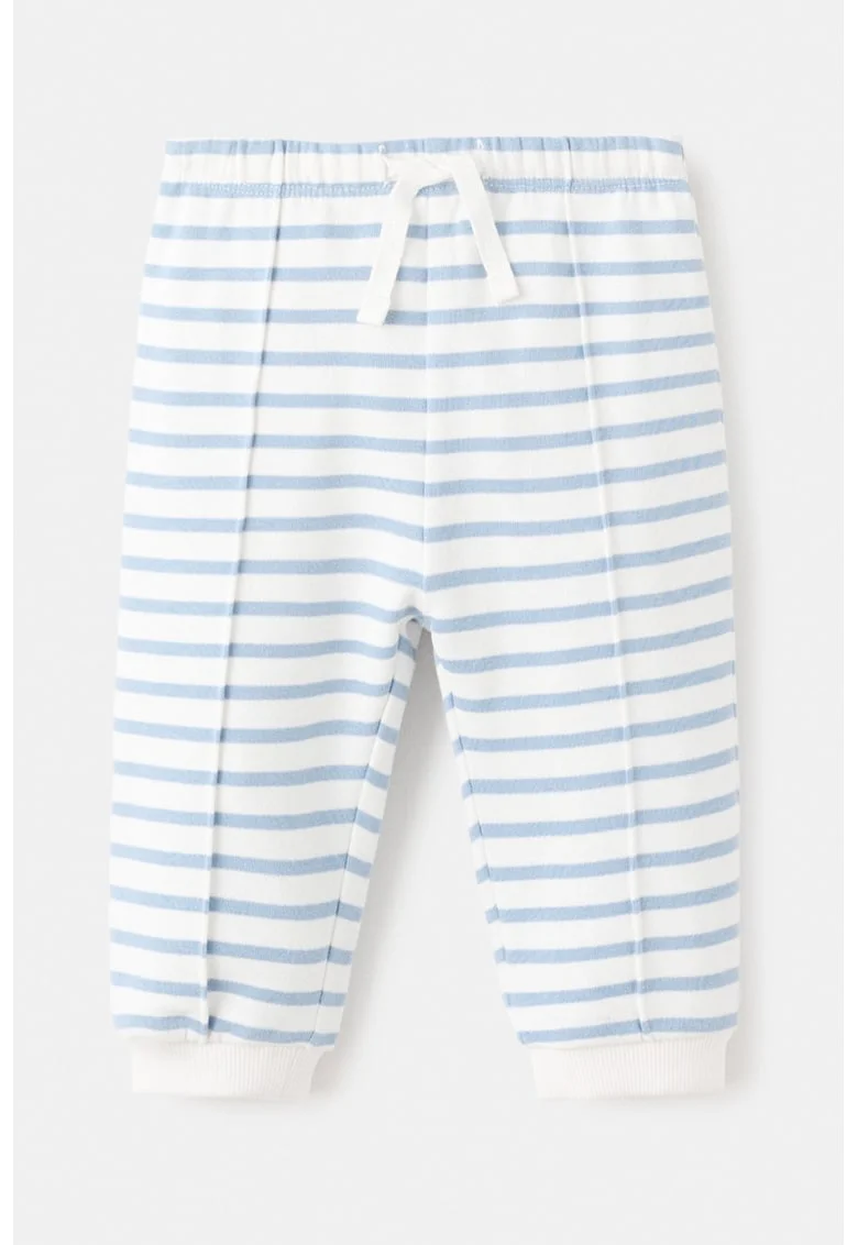 Pantaloni in dungi de bumbac, Alb/Albastru deschis