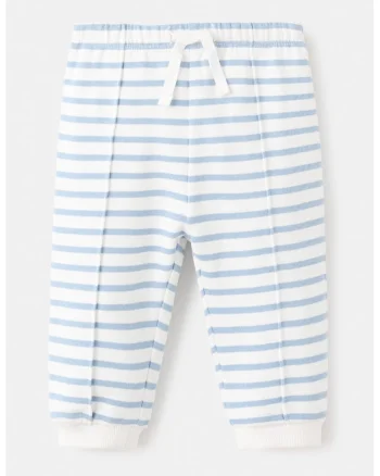 Pantaloni in dungi de bumbac, Alb/Albastru deschis