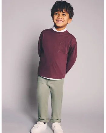 Pantaloni chino cu talie medie, Verde pal
