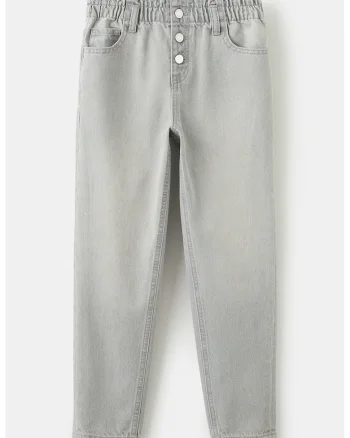 Blugi conici cu talie elastica, Gri deschis