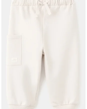 Pantaloni de trening cu buzunar aplicat, Alb fildes
